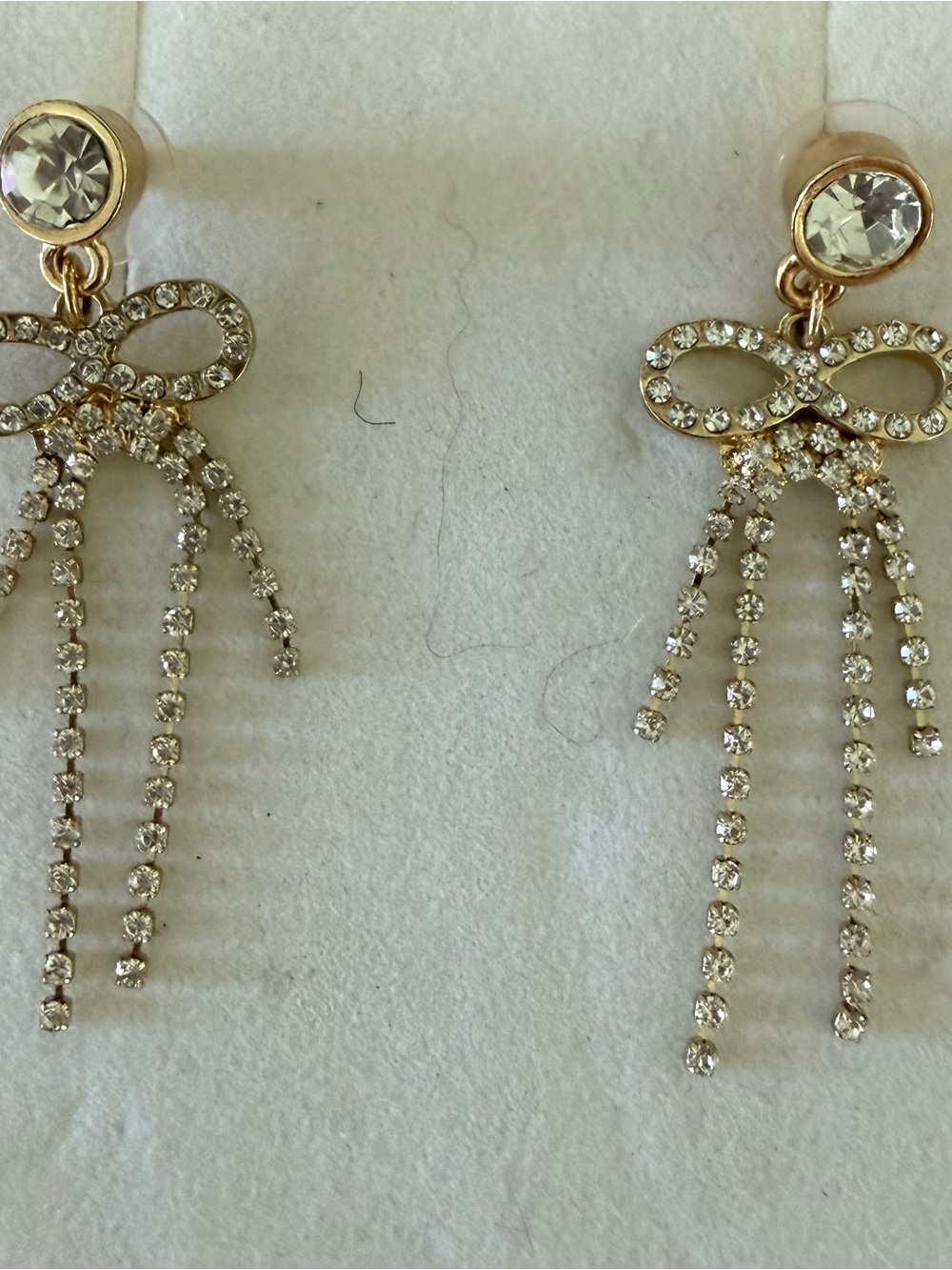 Gold Crystal Bow Drop Earrings - Elegant Women’s Jewelry